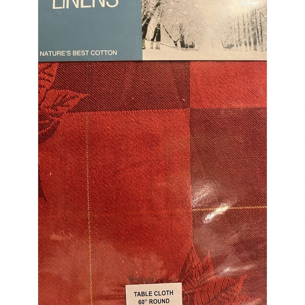 Cottage Classic Linens Poinsettia Square Jacquard 60” Round Red Tablecloth